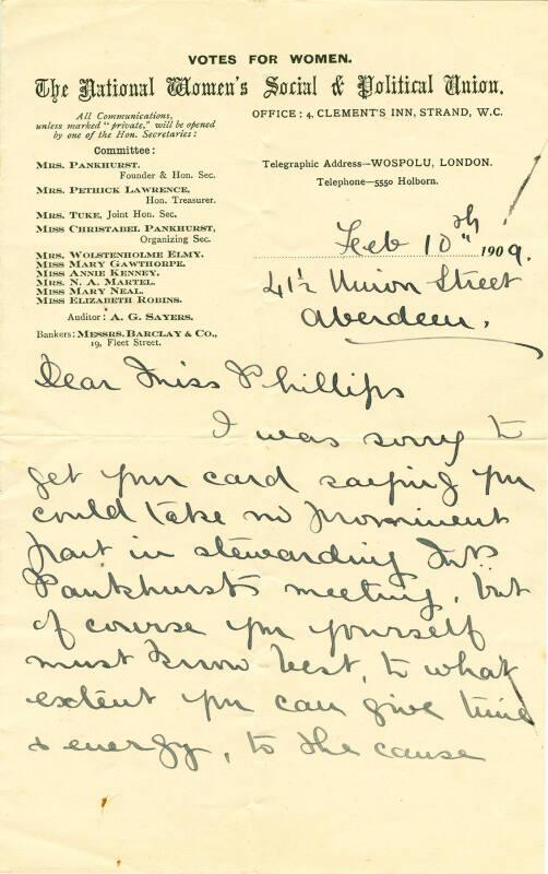 Letter from Ada Flatman to Caroline Phillips