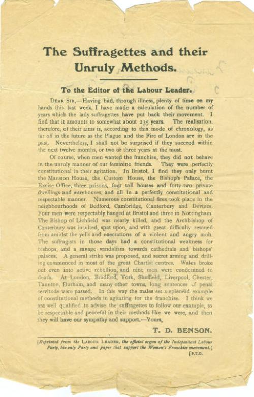 To the Editor of the 'Labour Leader' by  T. D. Benson