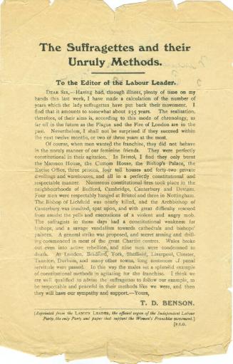 To the Editor of the 'Labour Leader' by  T. D. Benson
