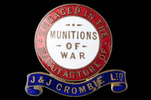 Enamelled Lapel Badge:Engaged in the Manufacture of  Munitions of War J. & J. Crombie