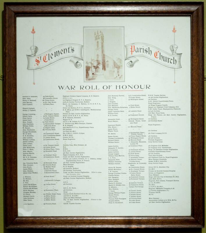 Roll of Honour, St Clements Church, Footdee