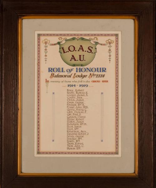 Roll of Honour 1914-1919, Loyal Order of Ancient Shepherds Balmoral Lodge No. 2114 (Aberdeen Lodge)