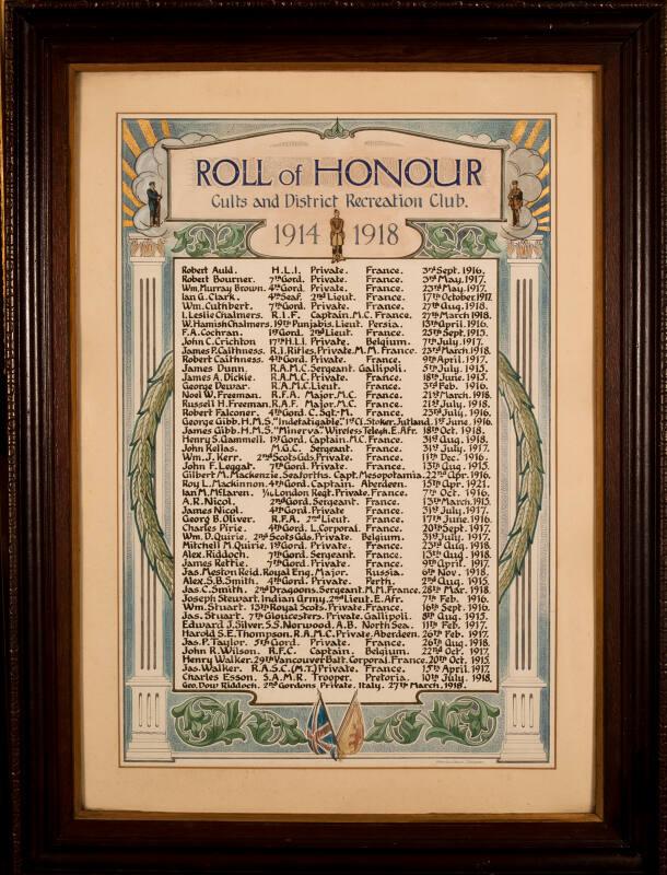 Roll of Honour 1914-1918, Cults and District Recreation Club