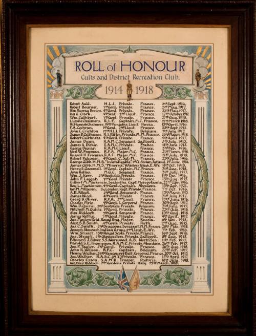 Roll of Honour 1914-1918, Cults and District Recreation Club