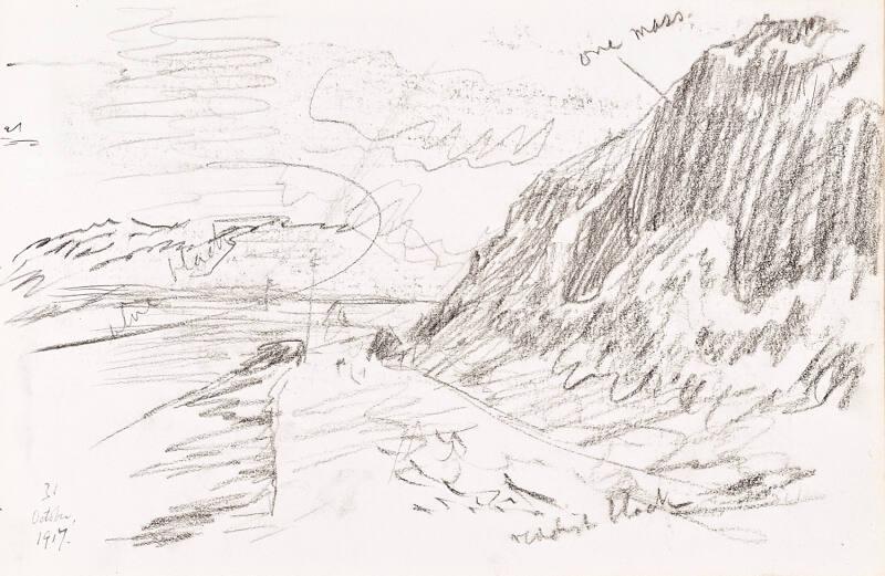 recto: Patrol, verso: Road with Hills and colour notes - leaf from Sketchbook - War