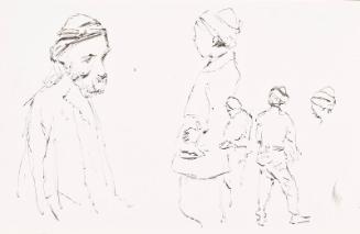 Figure studies of Boy and Men - leaf from Sketchbook - War