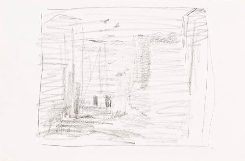 recto: Sketch of Building with Two Birds, verso: Bird on a Fence - leaf from Sketchbook - War