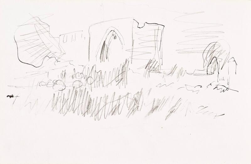 recto: Building with Arched Entrance, verso: right hand side of Landscape Sketch - leaf from Sketchbook - War
