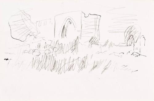 recto: Building with Arched Entrance, verso: right hand side of Landscape Sketch - leaf from Sketchbook - War