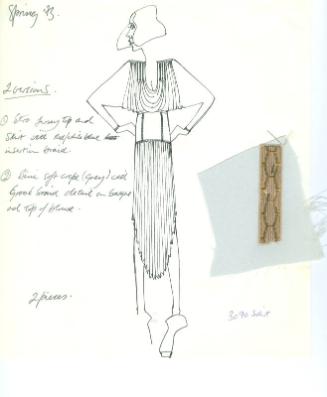 Drawing of Top and Skirt with Fabric Swatches for Spring 1973 Collection