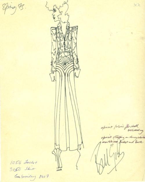 Drawing of Jacket and Skirt for Spring 1973 Collection