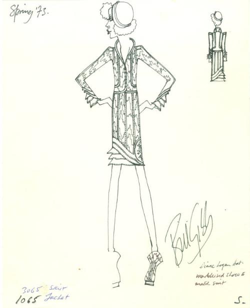 Drawing of Jacket and Skirt for Spring 1973 Collection