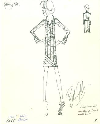 Drawing of Jacket and Skirt for Spring 1973 Collection