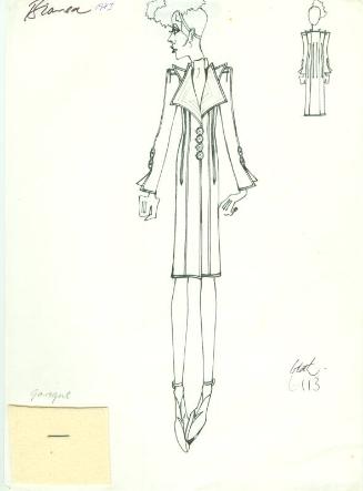 Drawing of Coat with Fabric Swatch for Bianca Jagger