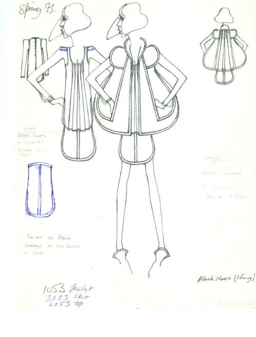 Drawing of Top, Skirt and Jacket for Spring 1973 Collection