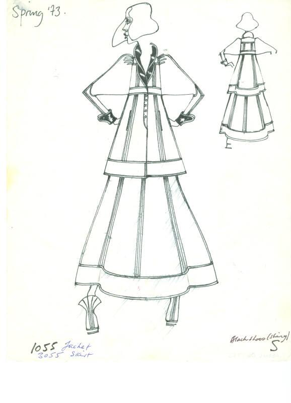 Drawing of Jacket and Skirt for Spring 1973 Collection