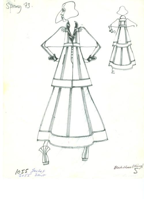 Drawing of Jacket and Skirt for Spring 1973 Collection