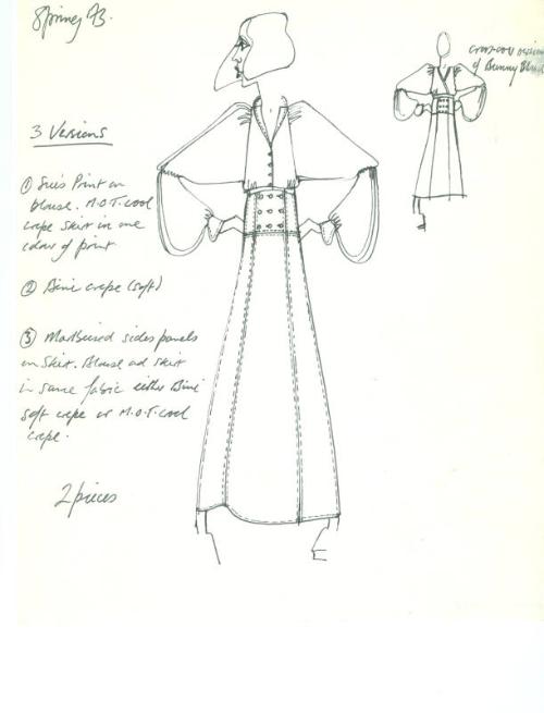 Drawing of Blouse and Skirt for Spring 1973 Collection
