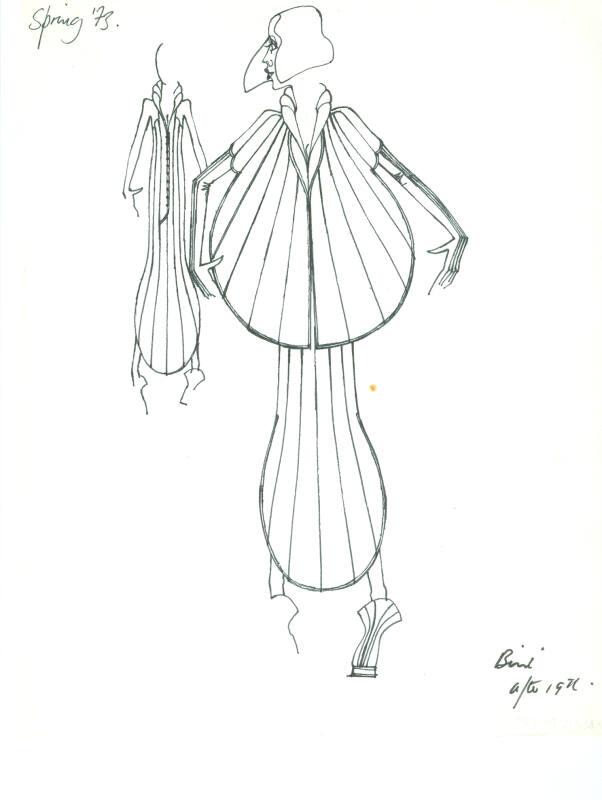 Drawing of Dress and Jacket for Spring 1973 Collection