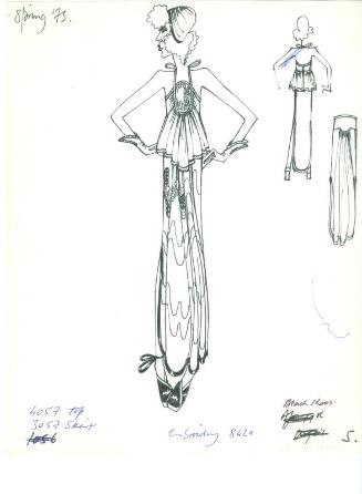 Drawing of Top and Skirt for Spring 1973 Collection