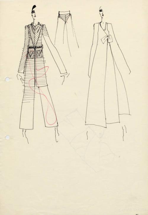 Drawing of Coat, Trousers and Dress