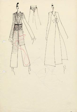 Drawing of Coat, Trousers and Dress