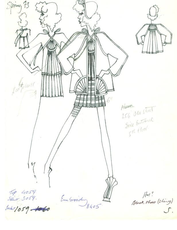 Drawing of Top, Jacket and Skirt for Spring 1973 Collection