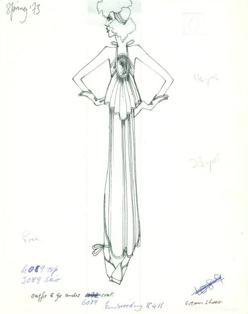 Drawing of Top and Skirt for Spring 1973 Collection