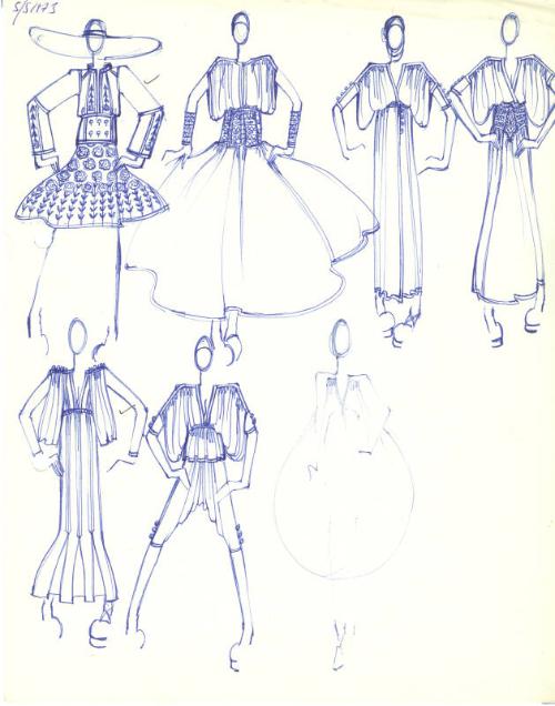 Multidrawing of Dresses for Spring/Summer 1973 Collection