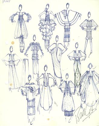 Multidrawing of Dresses, Tops and Skirts for Spring/Summer 1973 Collection