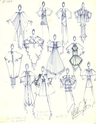 Multidrawing of Dresses, Tops and Skirts for Spring/Summer 1973 Collection