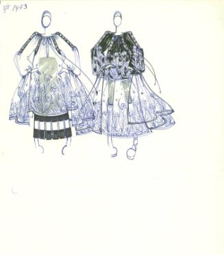 Multidrawing of Smocks and Skirts for Spring/Summer 1973 Collection