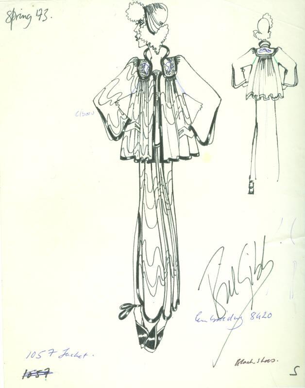 Drawing of Jacket and Dress for Spring 1973 Collection