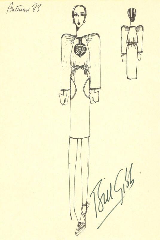 Drawing of Belted Dress for Autumn 1973 Collection