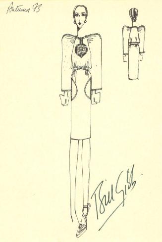 Drawing of Belted Dress for Autumn 1973 Collection