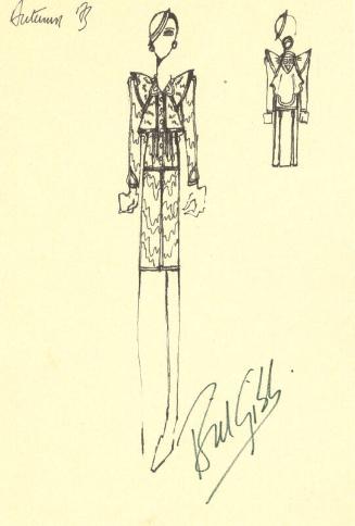 Drawing of Dress with Cape for Autumn 1973 Collection