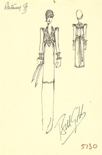 Drawing of Dress with Sash for Autumn 1973 Collection