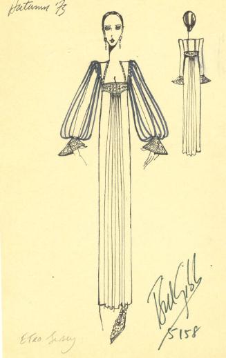 Drawing of Jersey Evening Gown for Autumn 1973 Collection