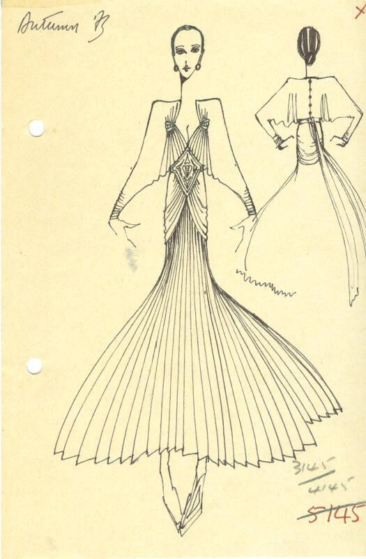 Drawing of Evening Blouse and Skirt for Autumn 1973 Collection