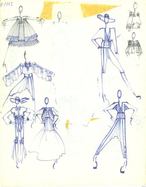 Multidrawing of Dresses, Tops, Skirts and Trousers for Spring/Summer 1973 Collection