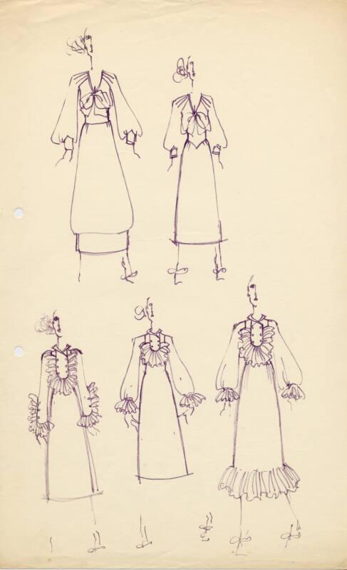 Multidrawing of Five Dresses