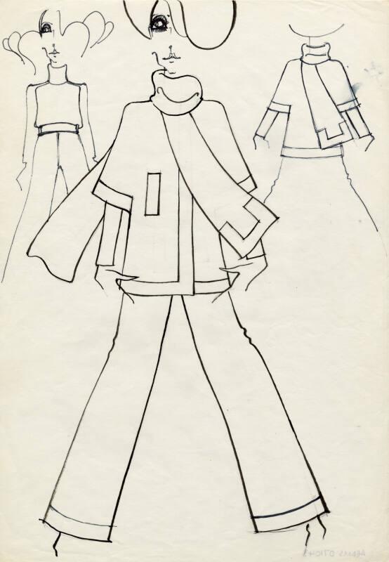 Drawing of Dolman-Sleeve Jacket, Jumper and Trousers