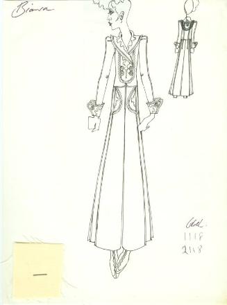 Drawing of Jacket and Skirt with Fabric Swatch for Bianca Jagger