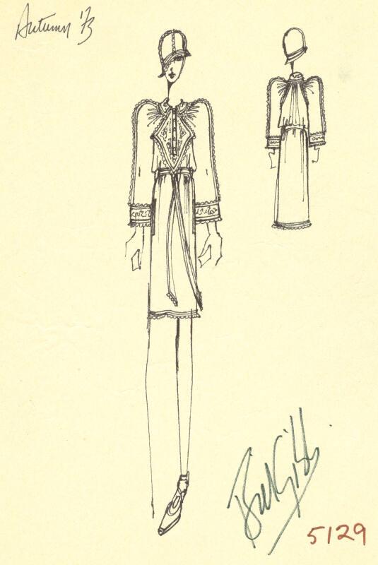 Drawing of Top and Skirt for the Autumn 1973 Collection