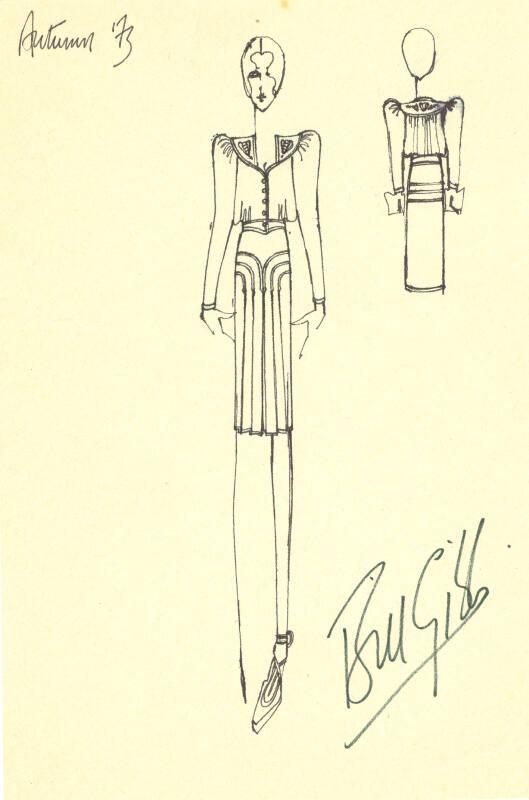 Drawing of Top and Skirt for the Autumn 1973 Collection