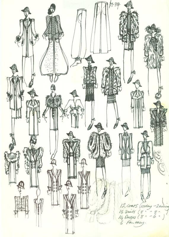 Multidrawing of Coats, Suits and Dresses for the Autumn 1973 Collection