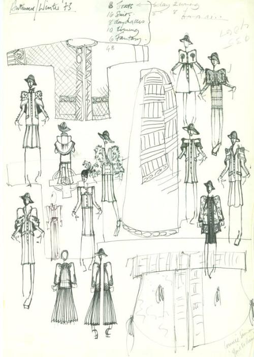 Multidrawing of Coats, Suits and Dresses for the Autumn 1973 Collection