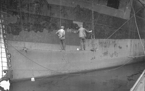 Painters at Work on Ship in Aberdeen Harbour