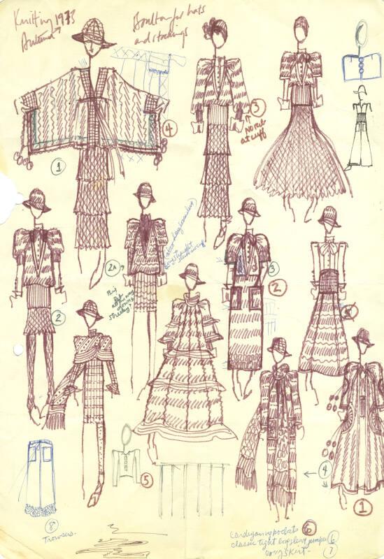 Multidrawing of Tops, Skirts and Jackets for the Autumn 1973 Knitting Collection