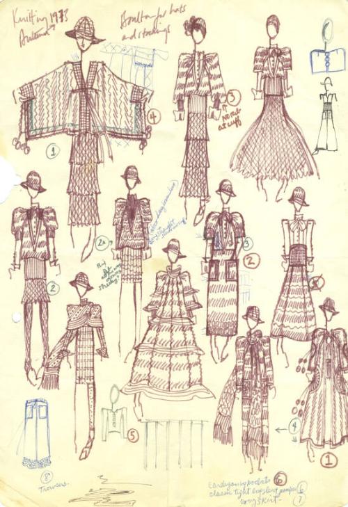 Multidrawing of Tops, Skirts and Jackets for the Autumn 1973 Knitting Collection